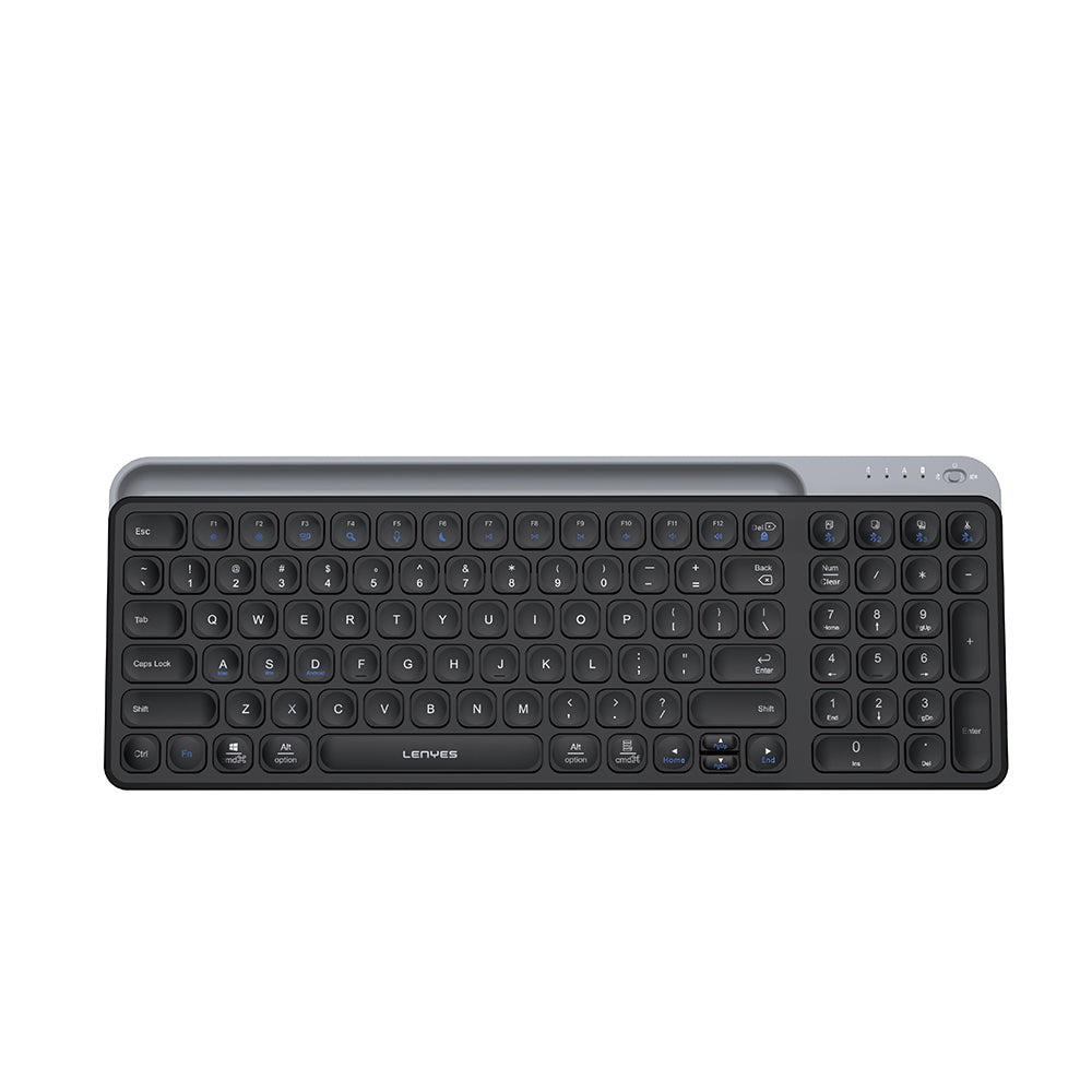 Lenyes WK106 Sessiz Tuş Tasarımlı Entegre Stand Bölmeli Çift Bluetooth Bağlantılı 2.4G Kablosuz Klavye Lenyes WK106 Sessiz Tuş Tasarımlı Entegre Stand Bölmeli Çift Bluetooth Bağlantılı 2.4G Kablosuz Klavye